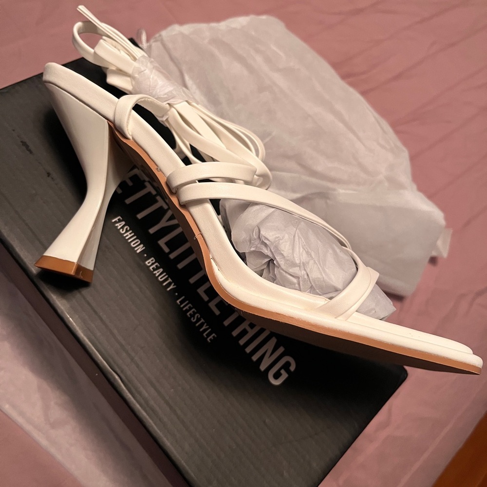 PrettyLittleThing White strappy heels